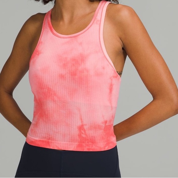 lululemon Ebb to Street Cropped Racerback Tank Top Raspberry Cream Marble Dye 10 - Picture 1 of 4